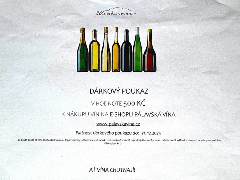 Dárkový poukaz k nákupu vín na e-shopu Pálavská vína