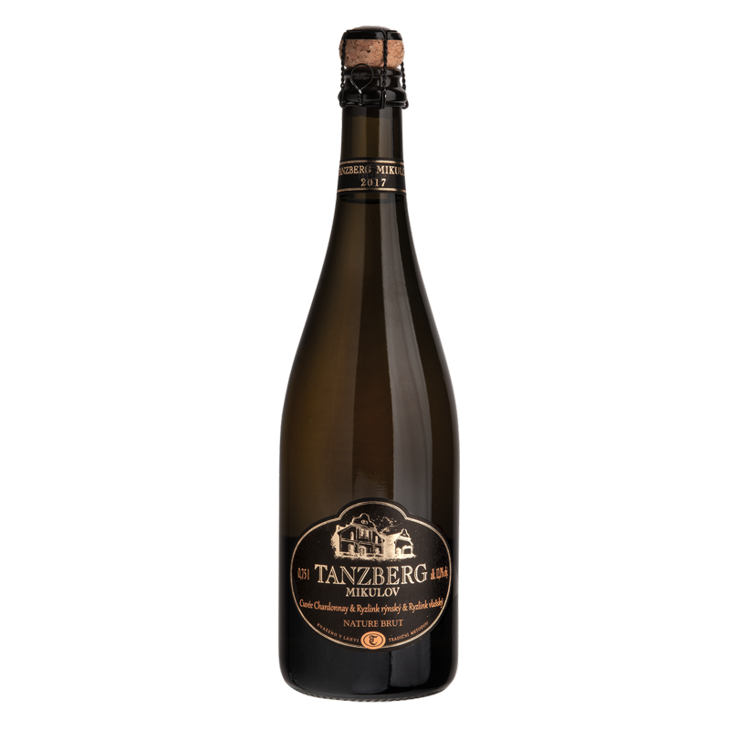 Sekt Chardonnay, Ryzlink rýnský a Ryzlink vlašský 2017 brut nature řada Black Label Tanzberg Mikulov